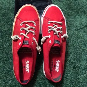 Jaw Themed Red Sperry Slipon Shoes
